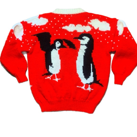 Vintage Handmade Red Penguin Knit Sweater - Picture 3 of 17